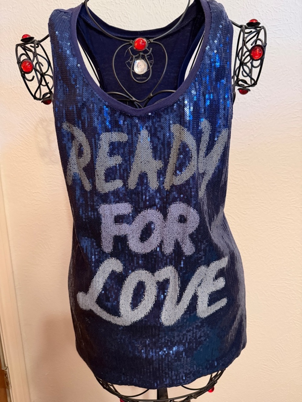 Ⓜ️Ⓜ️Ⓜ️BOGOHOⓂ️Ⓜ️Ⓜ️Navy Sequin Tank Top - 'READY FOR LOVE'-Large
